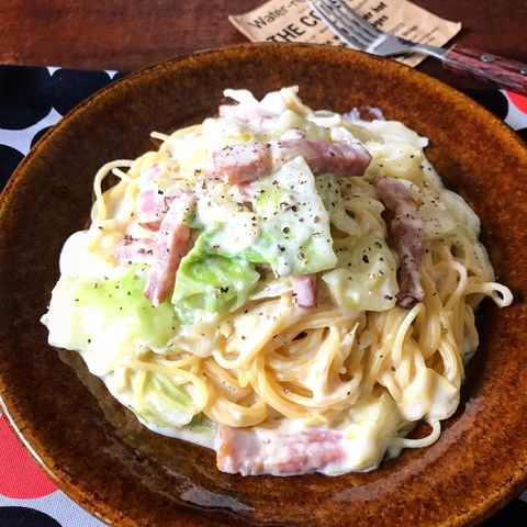 キャベツとベーコンの味噌チーズクリームスパゲティ