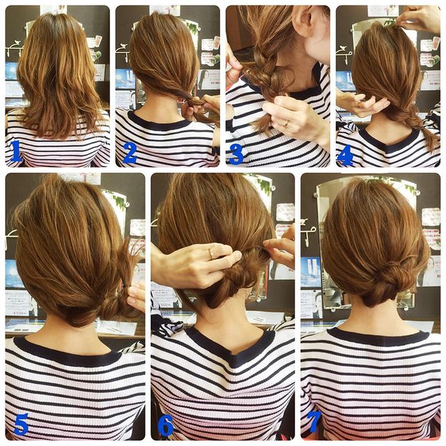 アップヘアのミディアム×三つ編みアレンジ