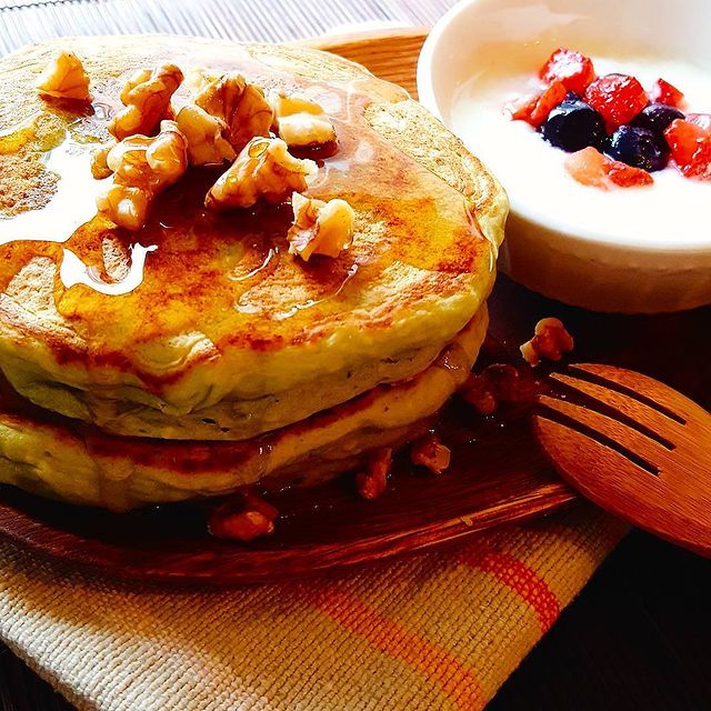 簡単おやつ！豆腐と豆乳の抹茶パンケーキ