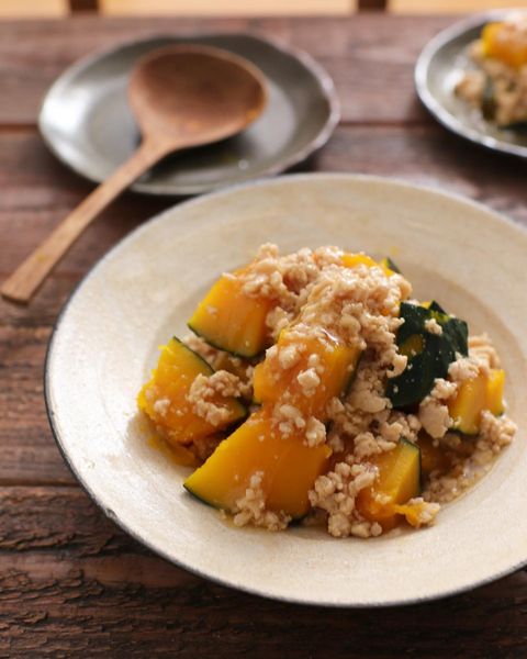 秋に美味しいかぼちゃの鶏肉そぼろあん