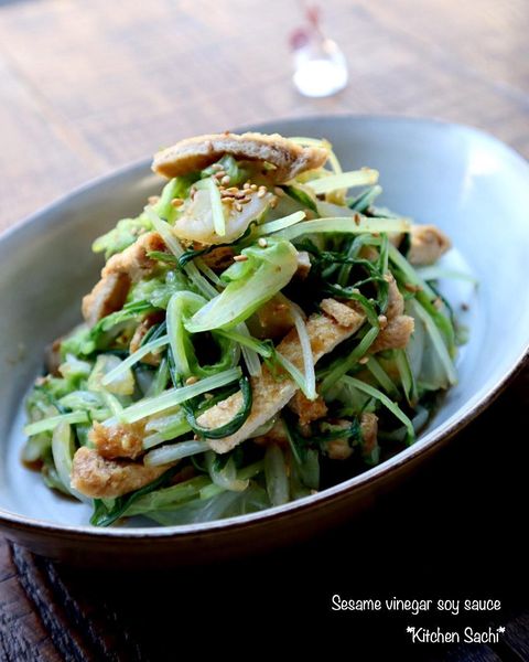 油揚げで♪水菜と白菜のごま酢醤油和えレシピ