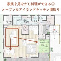 家族を見ながら料理ができる◎オープンなアイランドキッチン間取り