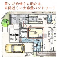 買いだめ帰りに助かる、玄関近くに大容量パントリー！