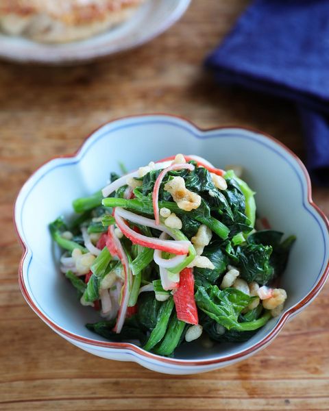 ほうれん草とカニカマの揚げ玉和えレシピ