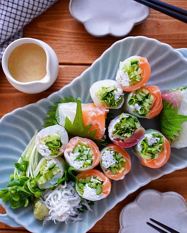 食べやすいしらすと刺身の和風生春巻きレシピ