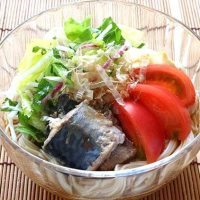 夏のお昼にピッタリ！青じその香り爽やかサバ缶のサラダそうめん