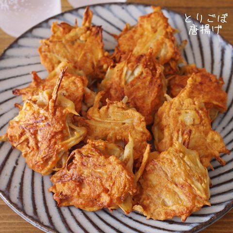 鶏ひき肉、ごぼう、唐揚げ。