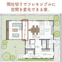 間仕切りでフレキシブルに空間を変化できる家。