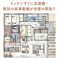 キッチンすぐに洗濯機！最短の家事動線が自慢の間取り