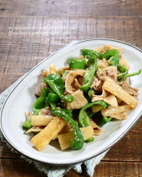 豚肉と長芋とピーマンのオイスター炒めレシピ