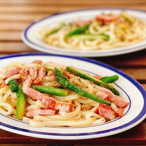 アスパラベーコンの洋風焼きうどんレシピ