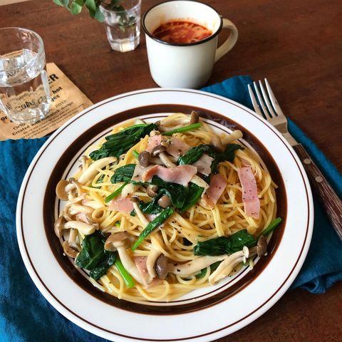 ほうれん草ときのこのバター醤油パスタレシピ